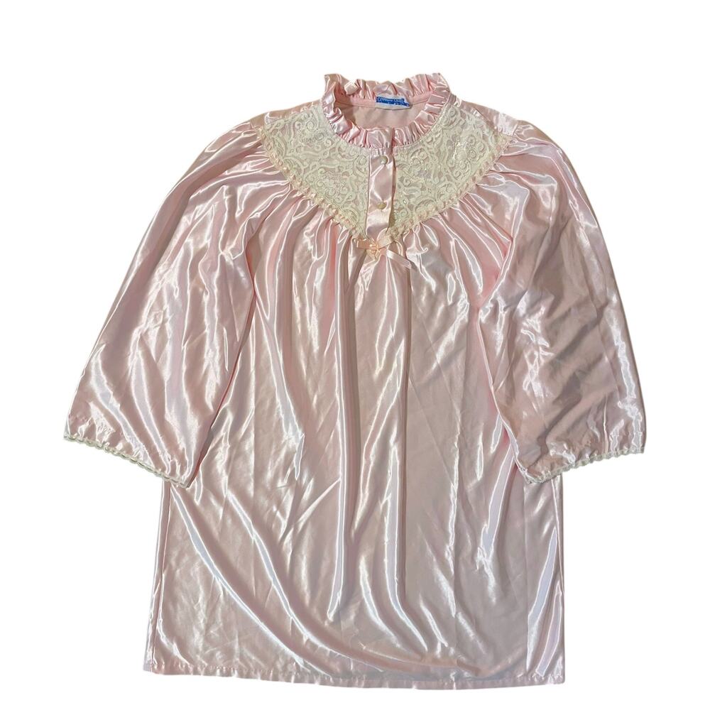 Vintage Claudia Phillips Satin Lace Nightgown Sz L Pink Granny Cottagecore Sleep